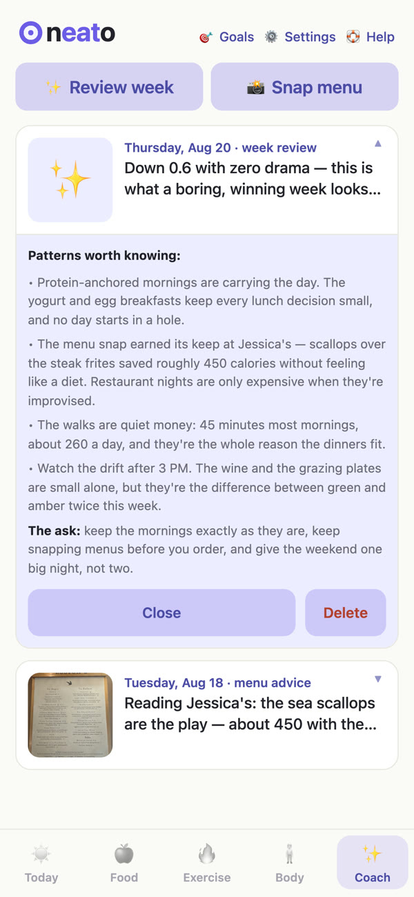 The weekly coach review in plain language